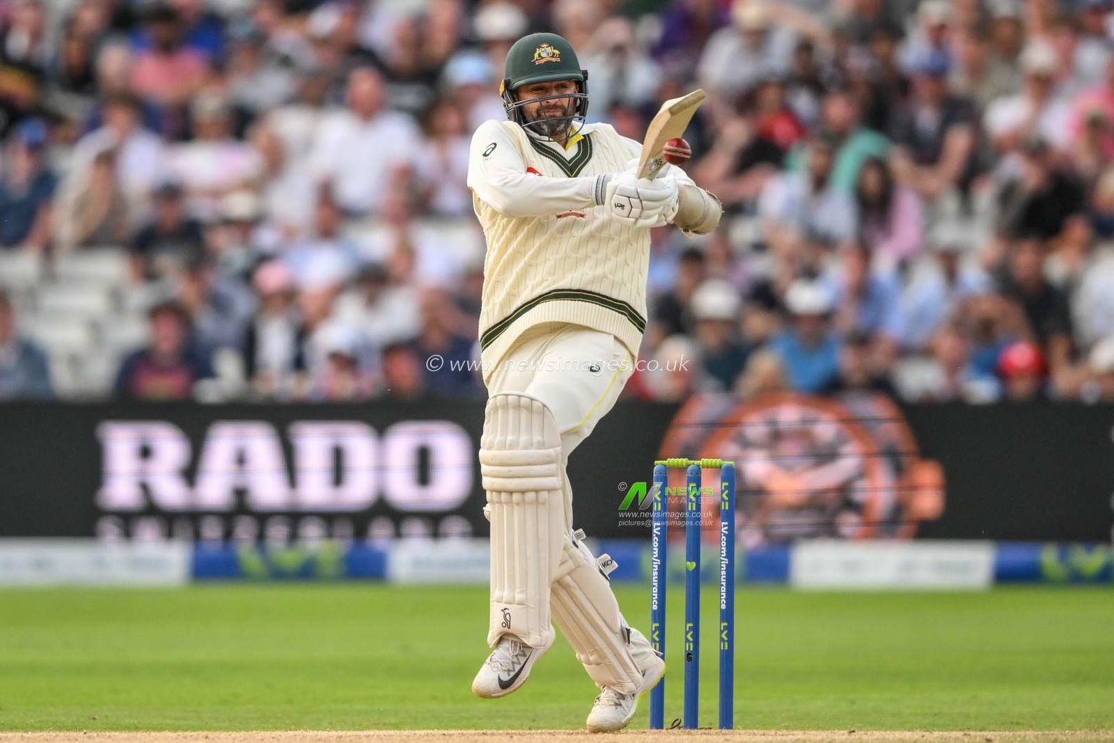Nathan Lyon of Australia hits for a single during the LV= Insurance Ashes First Test Series Day 5 England v Australia at Edgbaston, Birmingham, United Kingdom, 20th June 2023

(Photo by Craig Thomas/News Images)