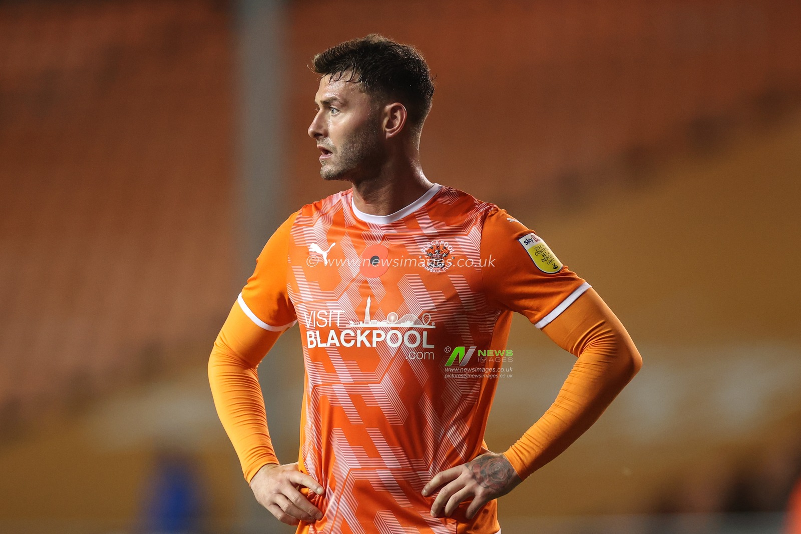 Gary Madine #14 of Blackpool during the game
