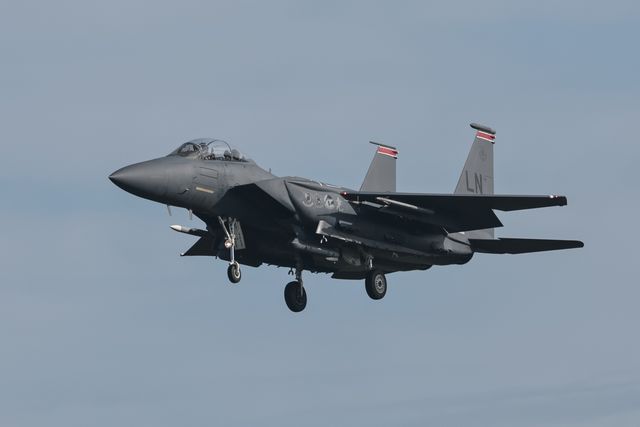 United States Air Force F-15 Strike Eagles land at RAF Lakenheath on training exercises at RAF Lakenheath, United Kingdom, 11th September 2025

(Photo by Mark Cosgrove/News Images)