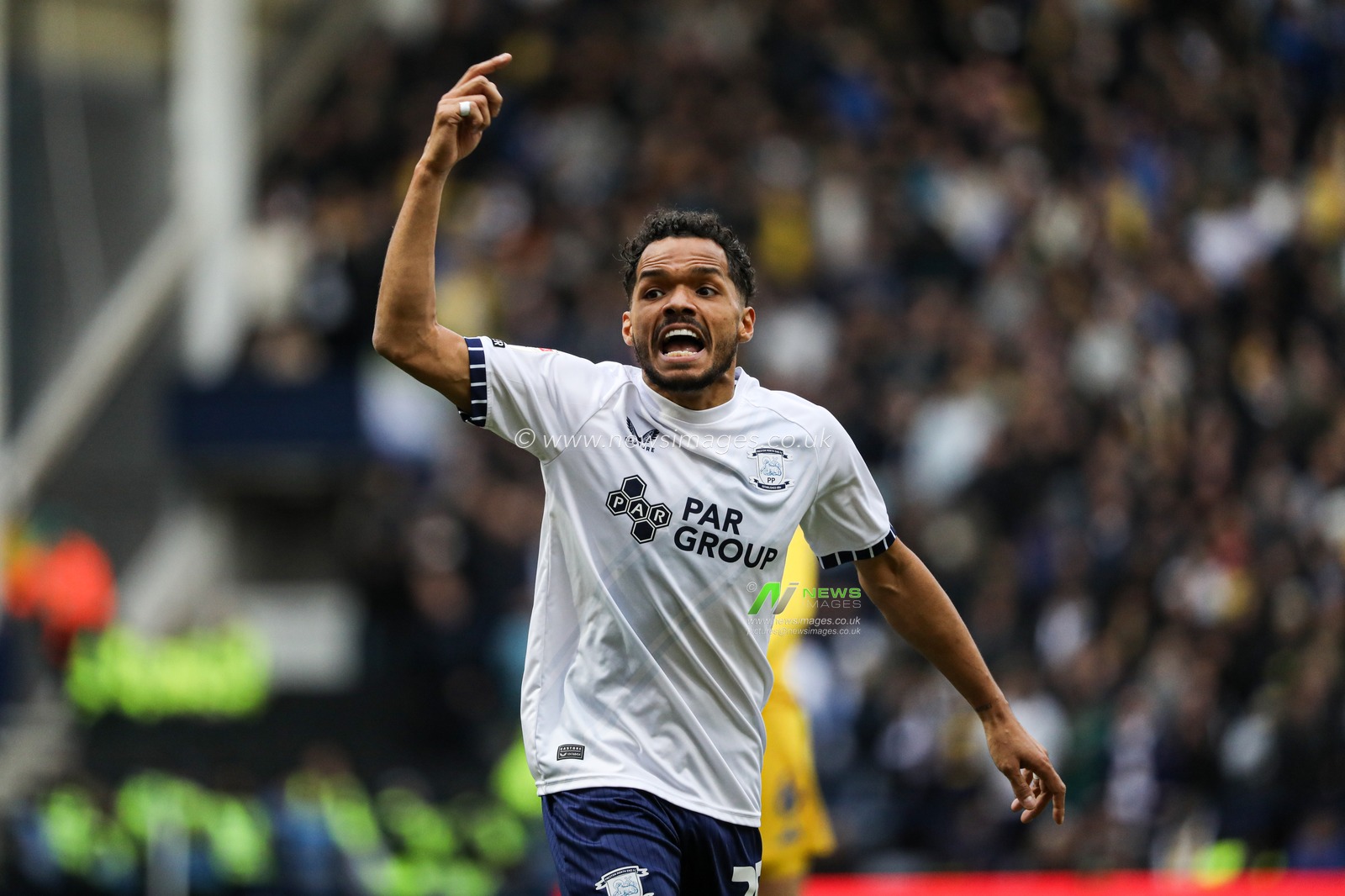 Duane Holmes of Preston North End shouting at teammates to stay focused during the Sky Bet Championship match Preston North End vs Leeds United at Deepdale, Preston, United Kingdom, 14th December 2024

(Photo by Jorge Horsted/News Images)