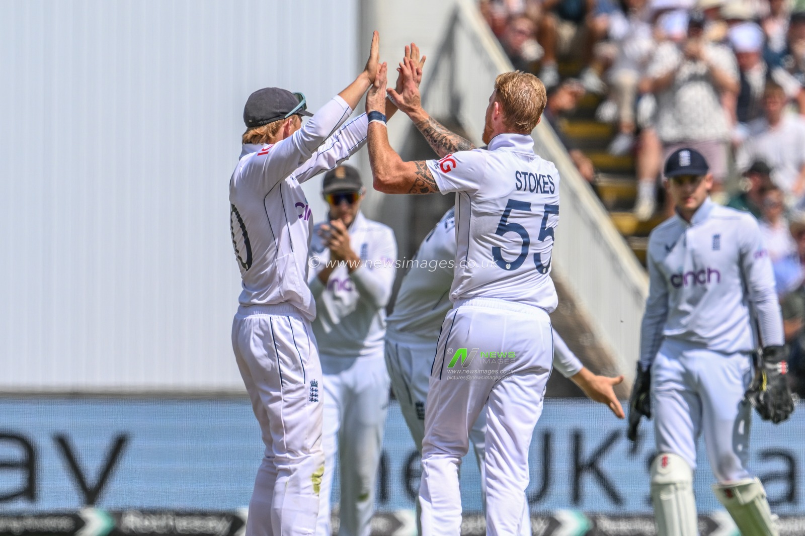 Ben Stokes of England celebrates the wicket of Mikyle Louis of West Indies during the 3rd Rothesay Test Match Day 3 England vs West Indies at Edgbaston, Birmingham, United Kingdom, 28th July 2024

(Photo by Craig Thomas/News Images)