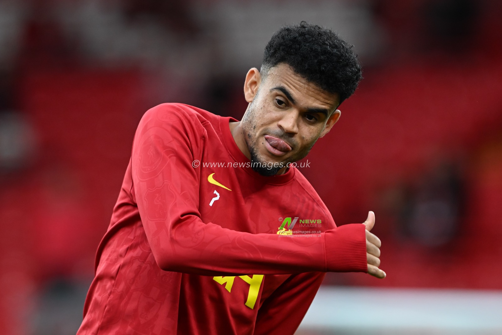Luis DÃ­az of Liverpool warms up ahead of the Premier League match Liverpool vs Brighton and Hove Albion at Anfield, Liverpool, United Kingdom, 2nd November 2024

(Photo by Cody Froggatt/News Images)