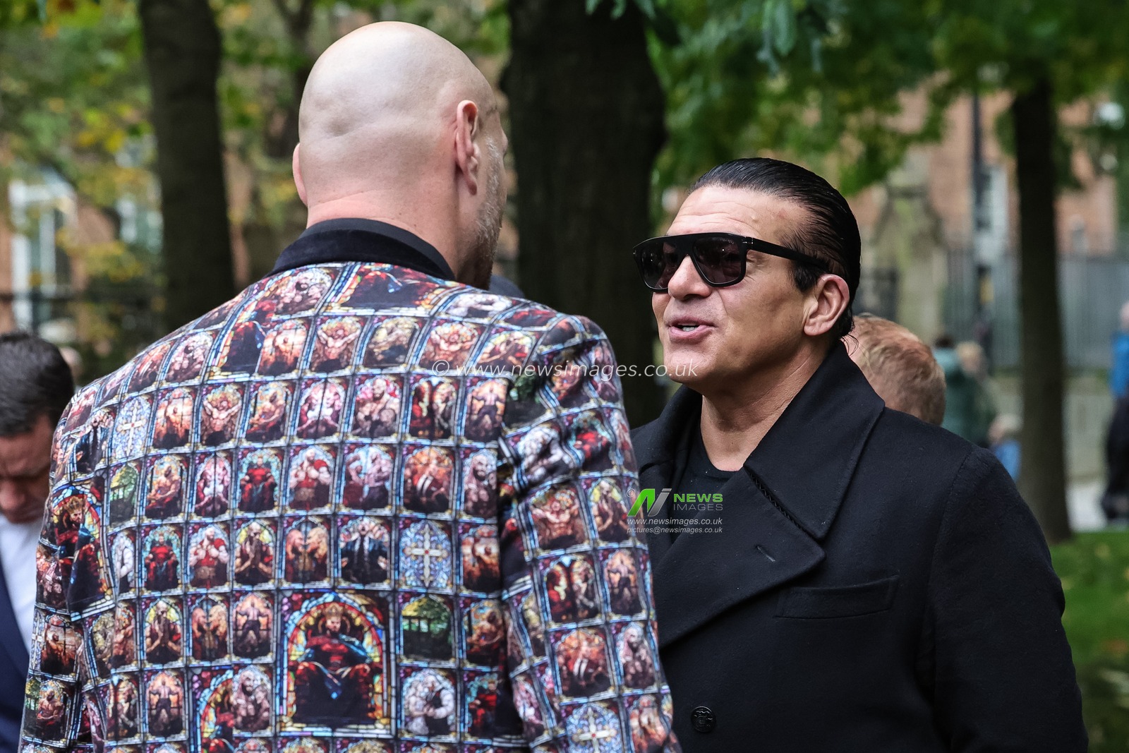 Tyson Fury shakes speaks with Tamer Hassan during Ricky Hatton' Funeral at Manchester Cathedral, Manchester, United Kingdom, 10th October 2025

(Photo by Mark Cosgrove/News Images)