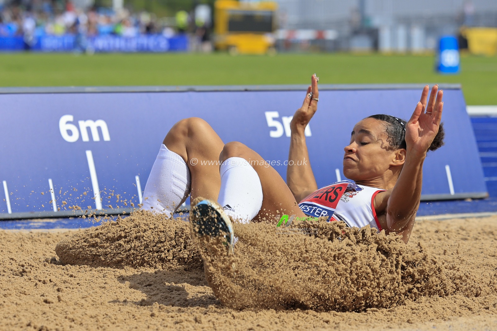 Jazmin Sawyers on her way to winning the womenâ€™s high jump gold medal during the UK Athletics Championships at Manchester Regional Arena, Manchester, United Kingdom, 9th July 2023

(Photo by Conor Molloy/News Images)
