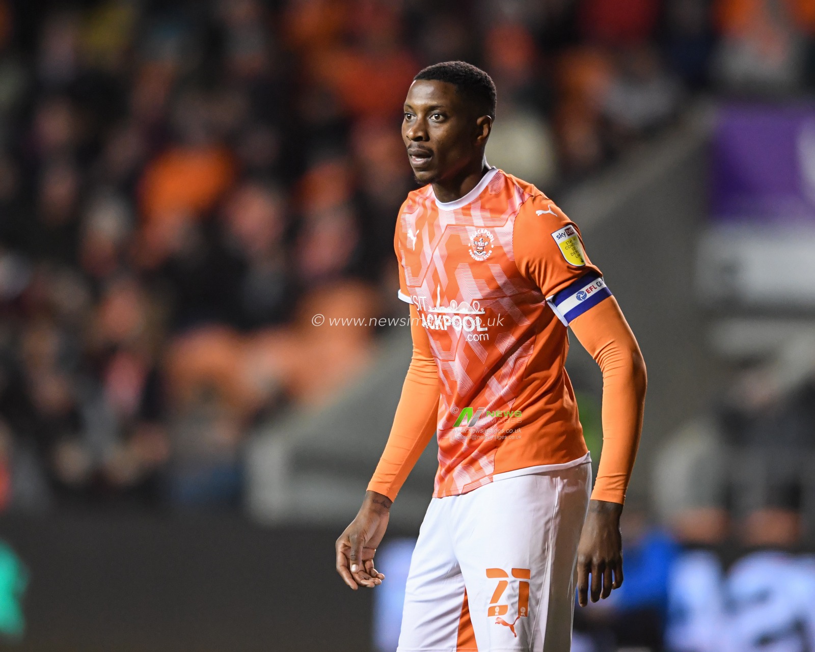 Marvin Ekpiteta #21 of Blackpool in action during the game