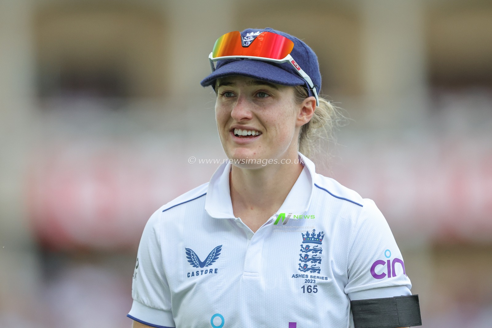 Emma Lamb of England full of smiles during the Metro Bank Women's Ashes 2023 match England vs Australia at Trent Bridge, Nottingham, United Kingdom, 22nd June 2023

(Photo by Mark Cosgrove/News Images)