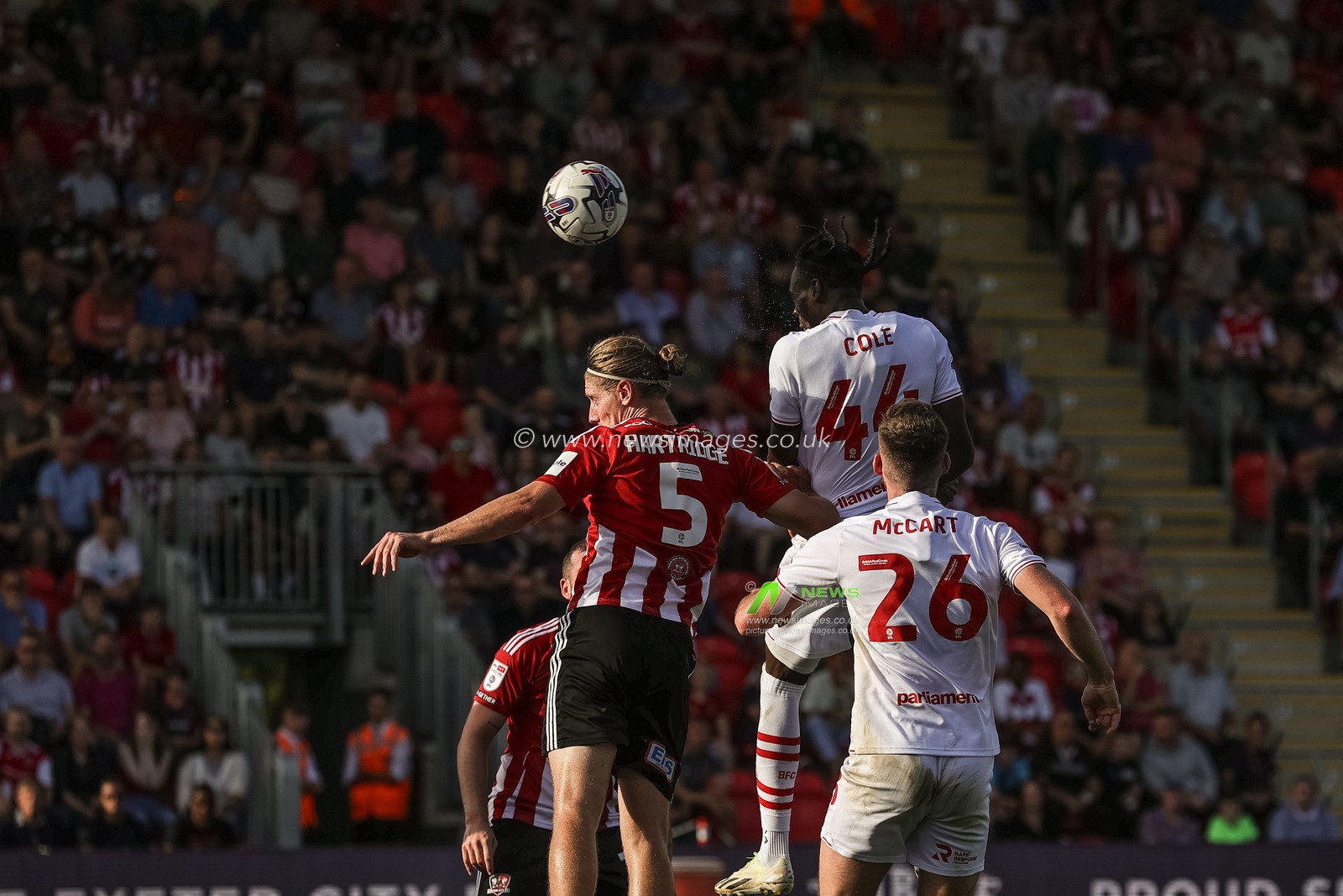 Devante Cole #44 of Barnsley heads on goal, just misses during the Sky Bet League 1 match Exeter City vs Barnsley at St James' Park, Exeter, United Kingdom, 7th October 2023

(Photo by Mark Cosgrove/News Images)