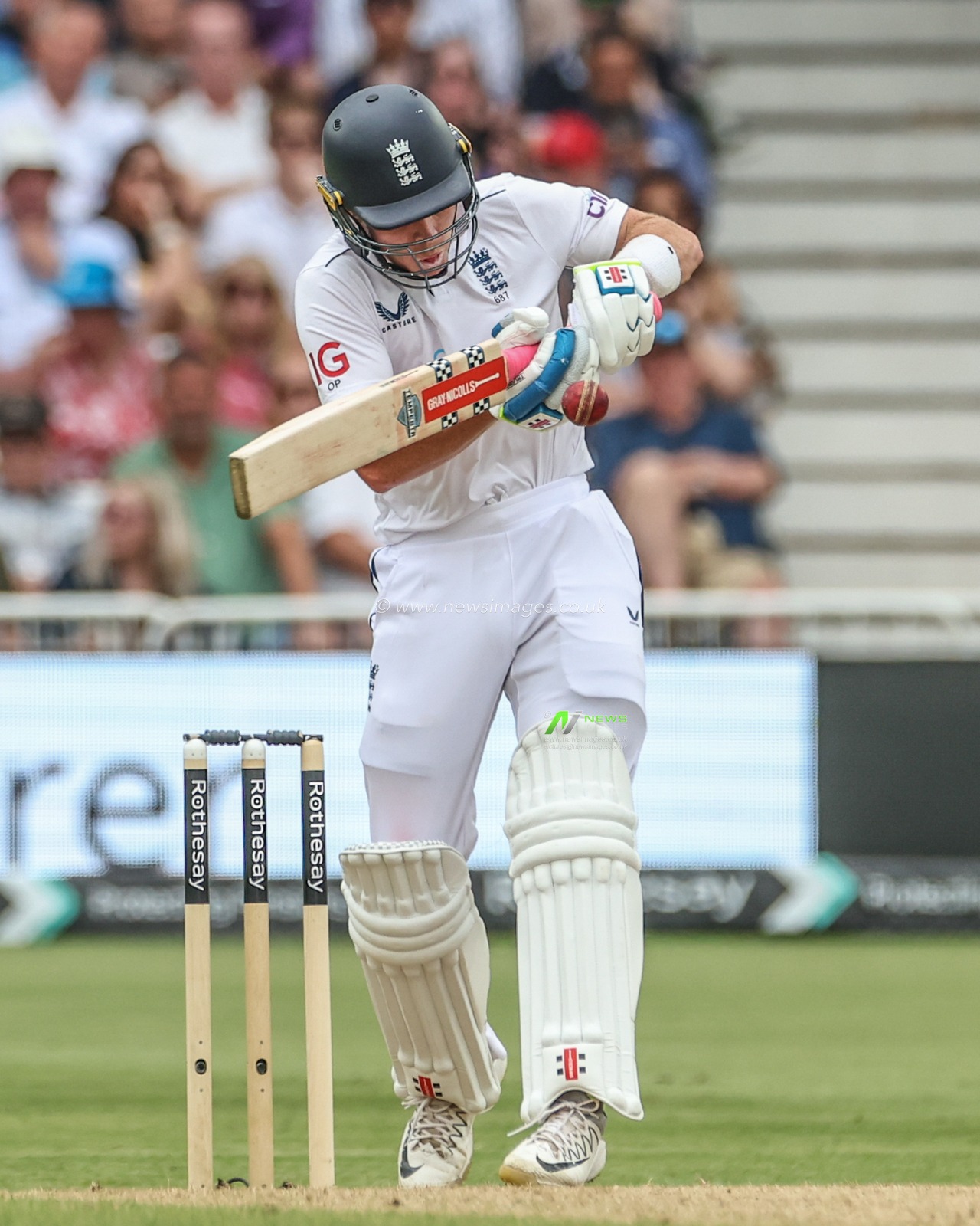 Ollie Pope of England pulls a shot during the Rothesay Test Match day three England vs West Indies at Trent Bridge, Nottingham, United Kingdom, 20th July 2024

(Photo by Mark Cosgrove/News Images)