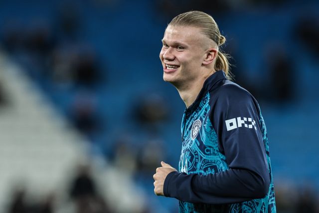 Erling Haaland of Manchester City in the pregame warmup session during the Premier League match Manchester City vs Nottingham Forest at Etihad Stadium, Manchester, United Kingdom on 04 March 2026

(Photo by Mark Cosgrove/News Images)