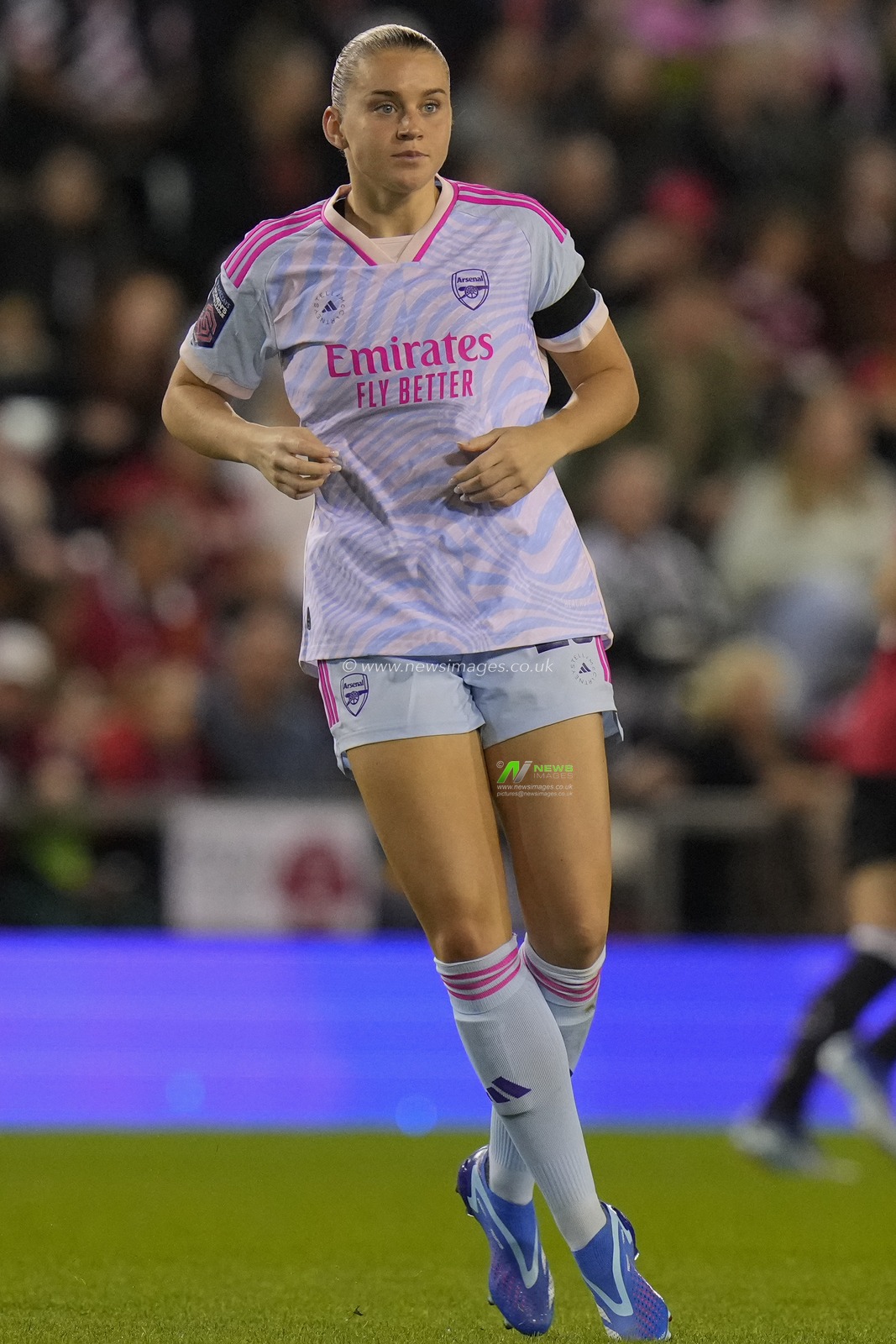 Alessia Russo #23 of Arsenal Women wears the new Gunners away kit designed in collaboration between Adidas and Stella McCartney during the The FA Women's Super League match Manchester United Women vs Arsenal Women at Leigh Sports Village, Leigh, United Kingdom, 6th October 2023

(Photo by Steve Flynn/News Images)