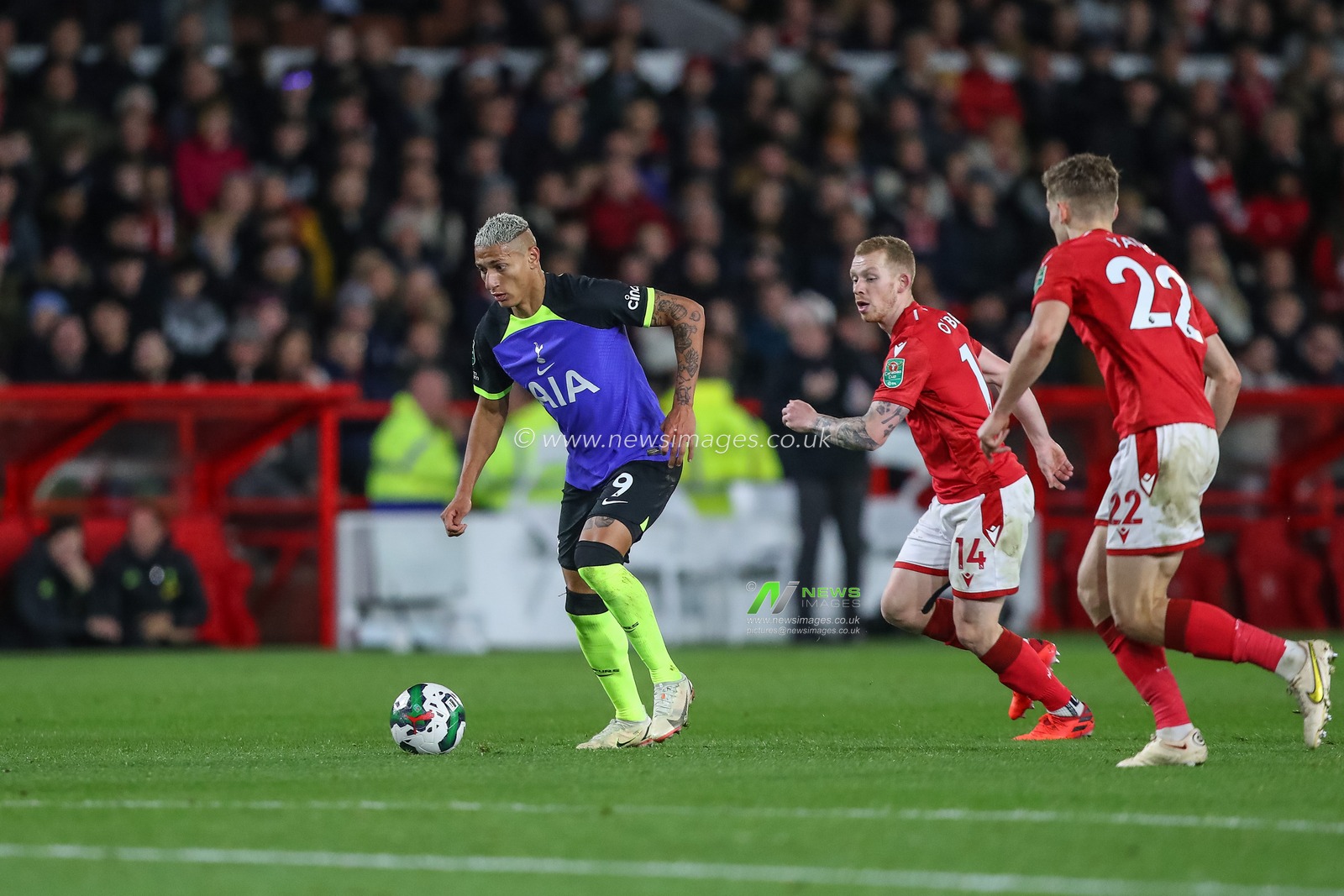 Richarlison #9 of Tottenham Hotspur runs with the ball during the Carabao Cup Third Round match Nottingham Forest vs Tottenham Hotspur at City Ground, Nottingham, United Kingdom, 9th November 2022

(Photo by Gareth Evans/News Images)