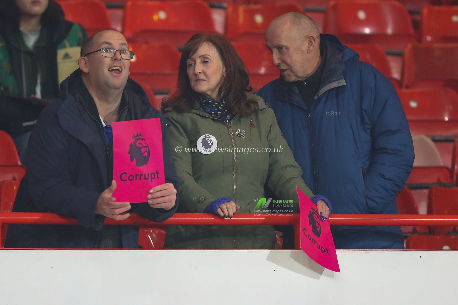 Everton fans hold signs protesting against the Premier League during the Premier League match Nottingham Forest vs Everton at City Ground, Nottingham, United Kingdom, 2nd December 2023

(Photo by Gareth Evans/News Images)