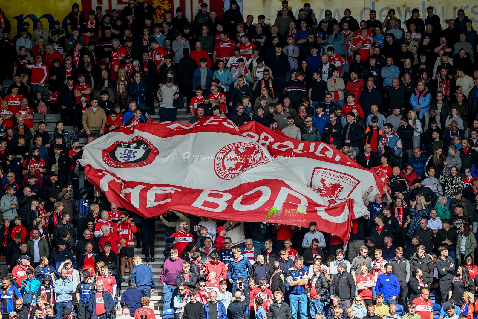 Supporters of Middlesbrough during the Sky Bet Championship match Preston North End vs Middlesbrough at Deepdale, Preston, United Kingdom, 13th September 2025

(Photo by Adam Gee/News Images)