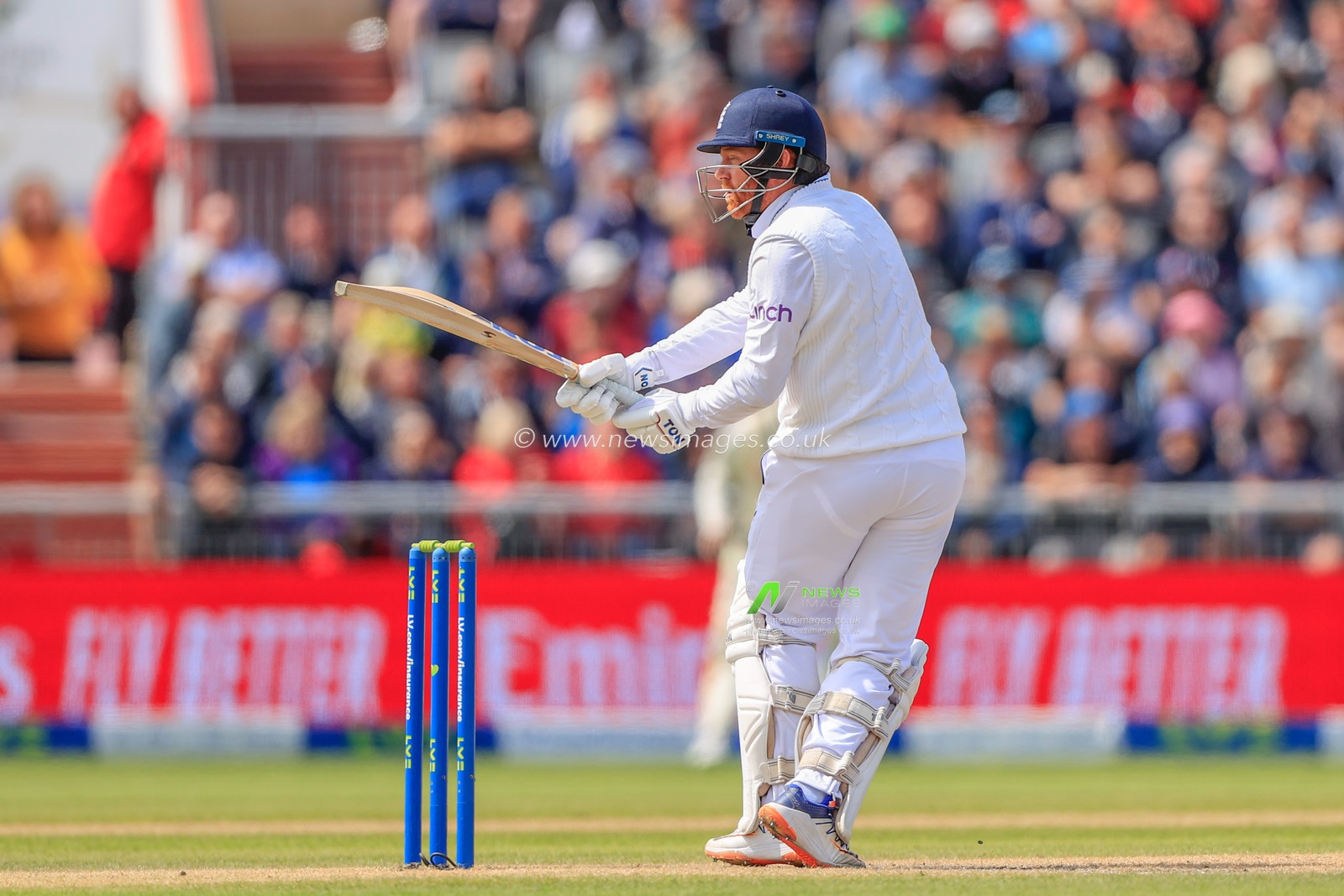 Jonny Bairstow of England plays a shot during the LV= Insurance Ashes Fourth Test Series Day Three Test Series match England vs Australia at Old Trafford, Manchester, United Kingdom, 21st July 2023

(Photo by Conor Molloy/News Images)