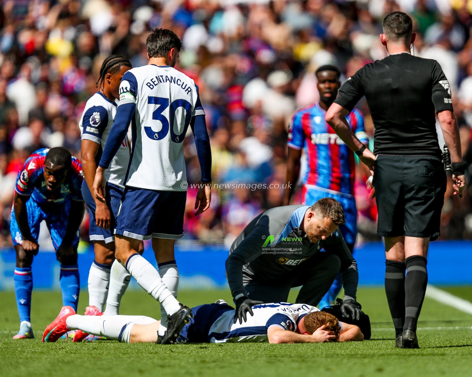 Dejan Kulusevski of Tottenham Hotspur goes down with injury during the Premier League match Tottenham Hotspur vs Crystal Palace at Tottenham Hotspur Stadium, London, United Kingdom, 11th May 2025

(Photo by Izzy Poles/News Images)