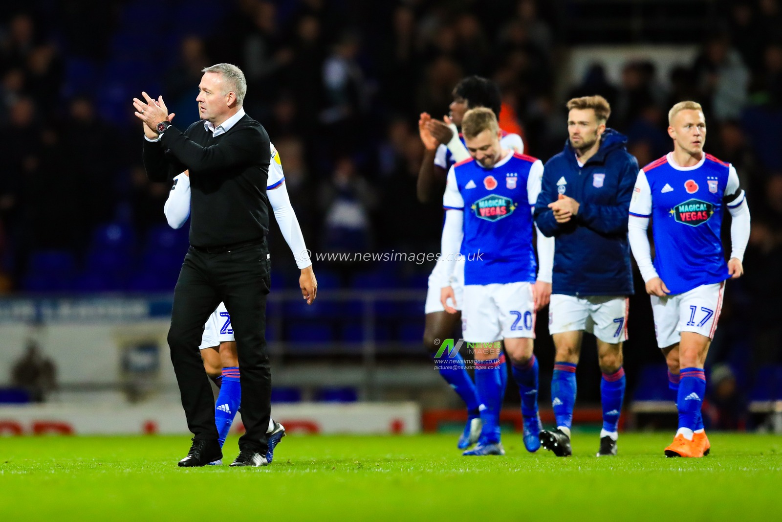 3rd November 2018, Portman Road, Ipswich, England; Sky Bet Championship Preston North End  ; Paul Lambert manager of Ipswich applauds fans after his first game in charge


Credit: Georgie Kerr/News Images,

English Football League images are subject to DataCo Licence