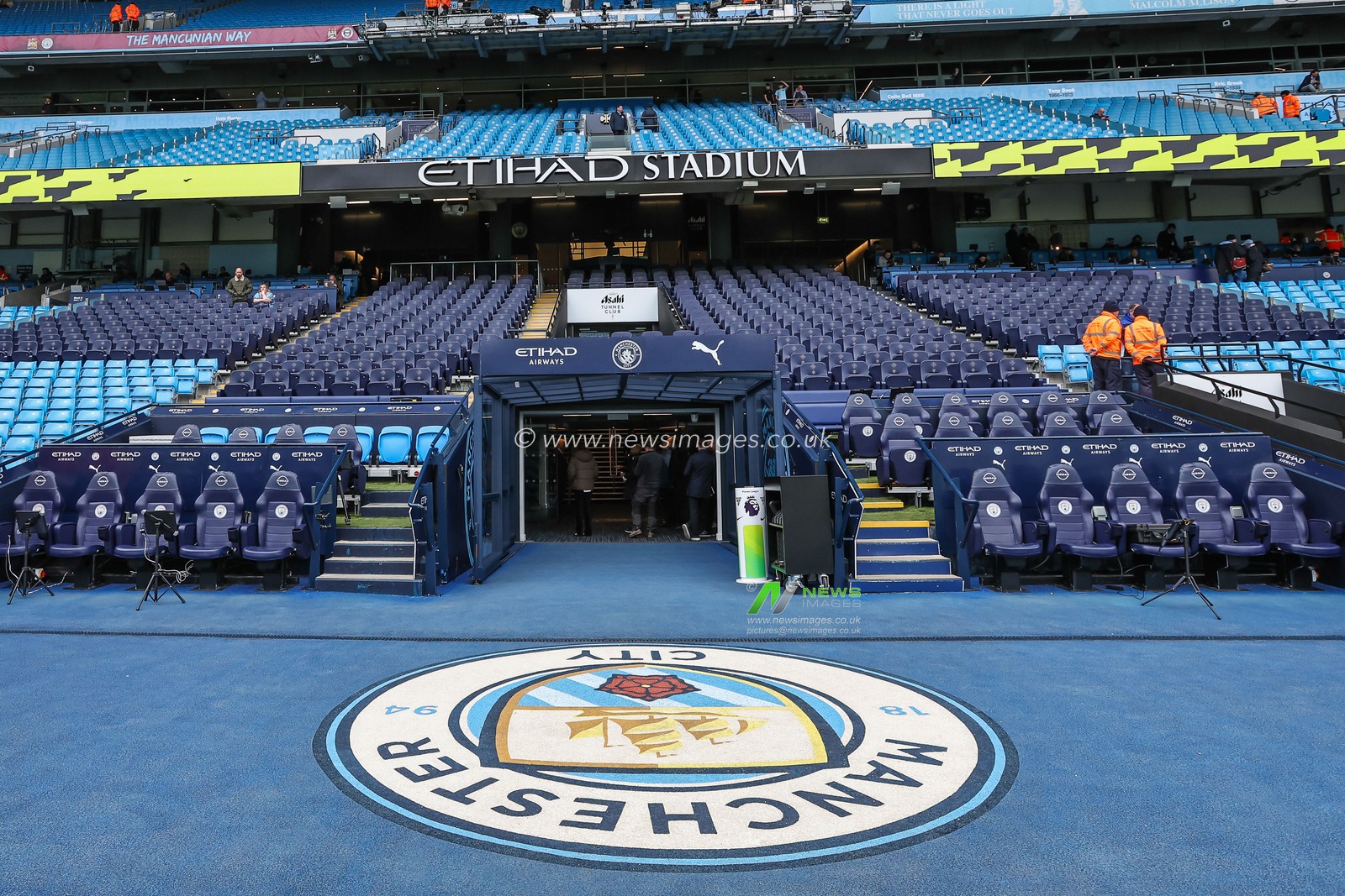 A general view of the dug out area at the Etihad Stadium, Home of Manchester City ahead of the Premier League match Manchester City vs Arsenal at Etihad Stadium, Manchester, United Kingdom, 31st March 2024

(Photo by Mark Cosgrove/News Images)