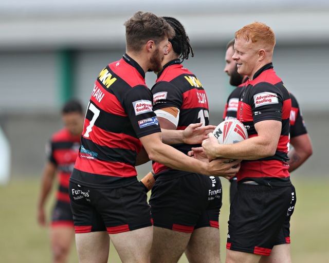 Josh Wood of Barrow Raiders celebrates his try during the Betfred Championship match Hunslet RLFC vs Barrow Raiders at South Leeds Stadium, Leeds, United Kingdom, 22nd June 2025

(Photo by Sam Eaden/News Images)