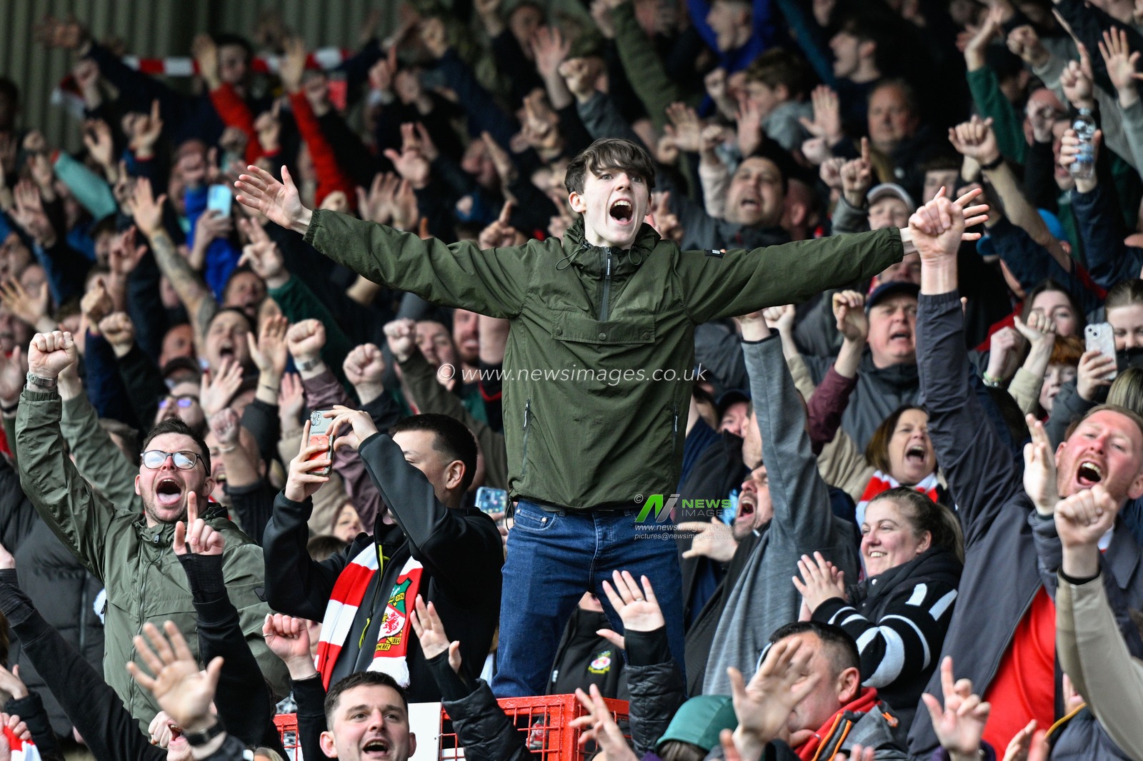 Wrexham fan celebrate Andy Cannon of Wrexham goal to make it 2-1 Wrexham, during the Sky Bet League 2 match Wrexham vs Stockport County at SToK Cae Ras, Wrexham, United Kingdom, 27th April 2024

(Photo by Cody Froggatt/News Images)