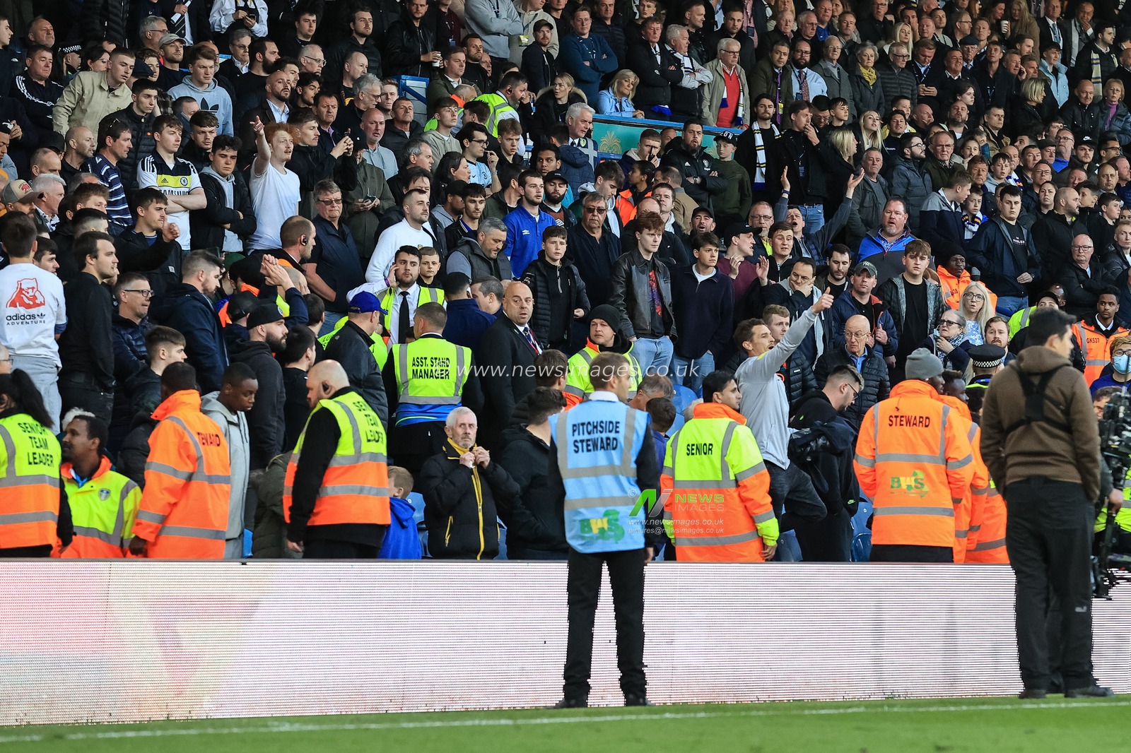 The game is paused after an incident in the Chelsea end