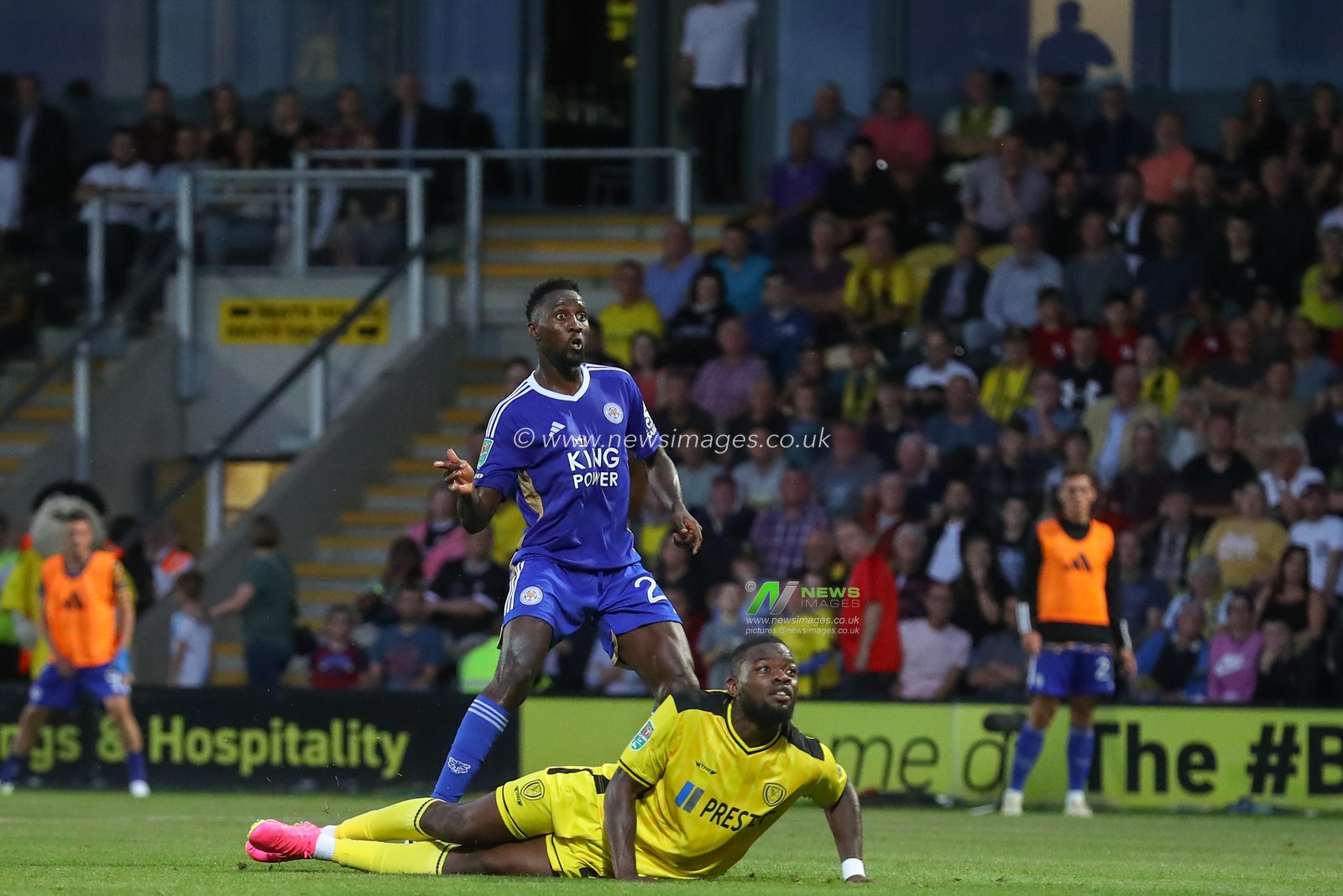 Wilfred Ndidi #25 of Leicester City watches his strike hit the back of the net to make it 0-2 during the Carabao Cup match Burton Albion vs Leicester City at Pirelli Stadium, Burton upon Trent, United Kingdom, 9th August 2023

(Photo by Gareth Evans/News Images)