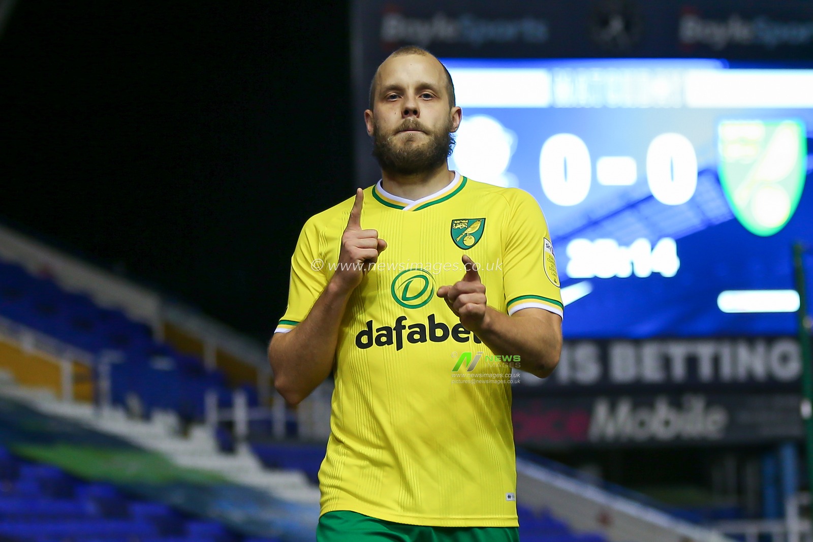 Teemu Pukki #22 of Norwich City celebrates his goal to make it 1-0