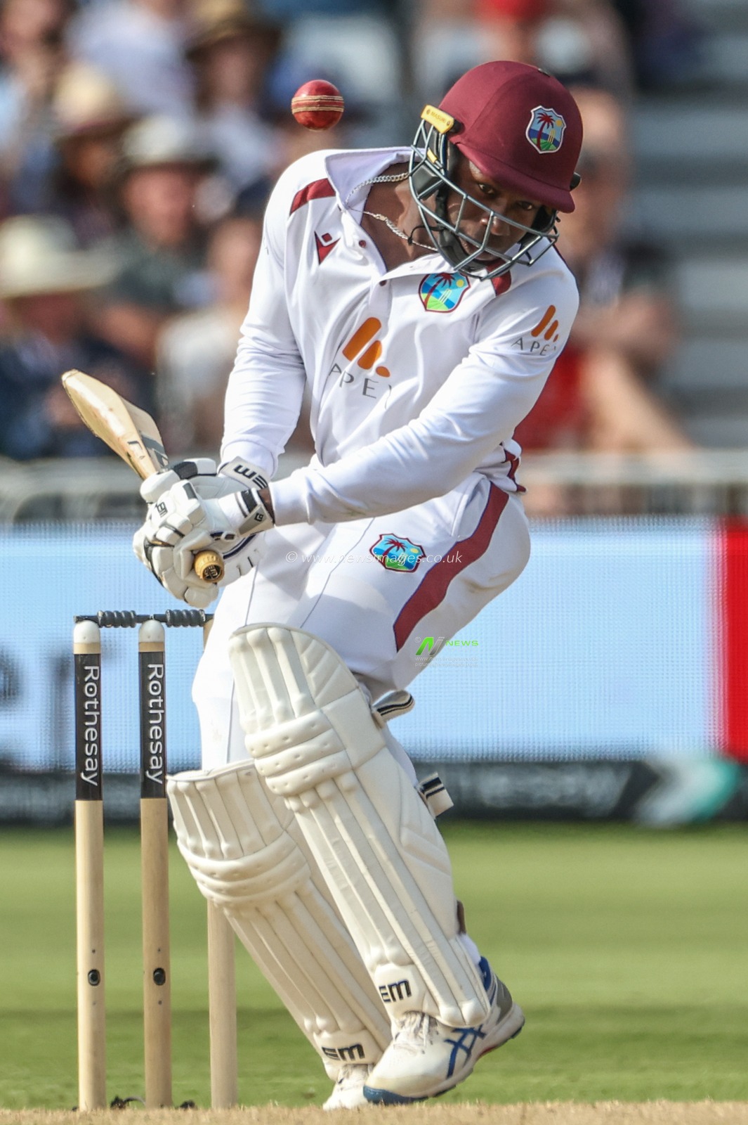 Kevin Sinclair of West Indies dodges a 90MPH+ ball from Mark Wood of England during the Rothesay Test Match day four match England vs West Indies at Trent Bridge, Nottingham, United Kingdom, 21st July 2024

(Photo by Mark Cosgrove/News Images)