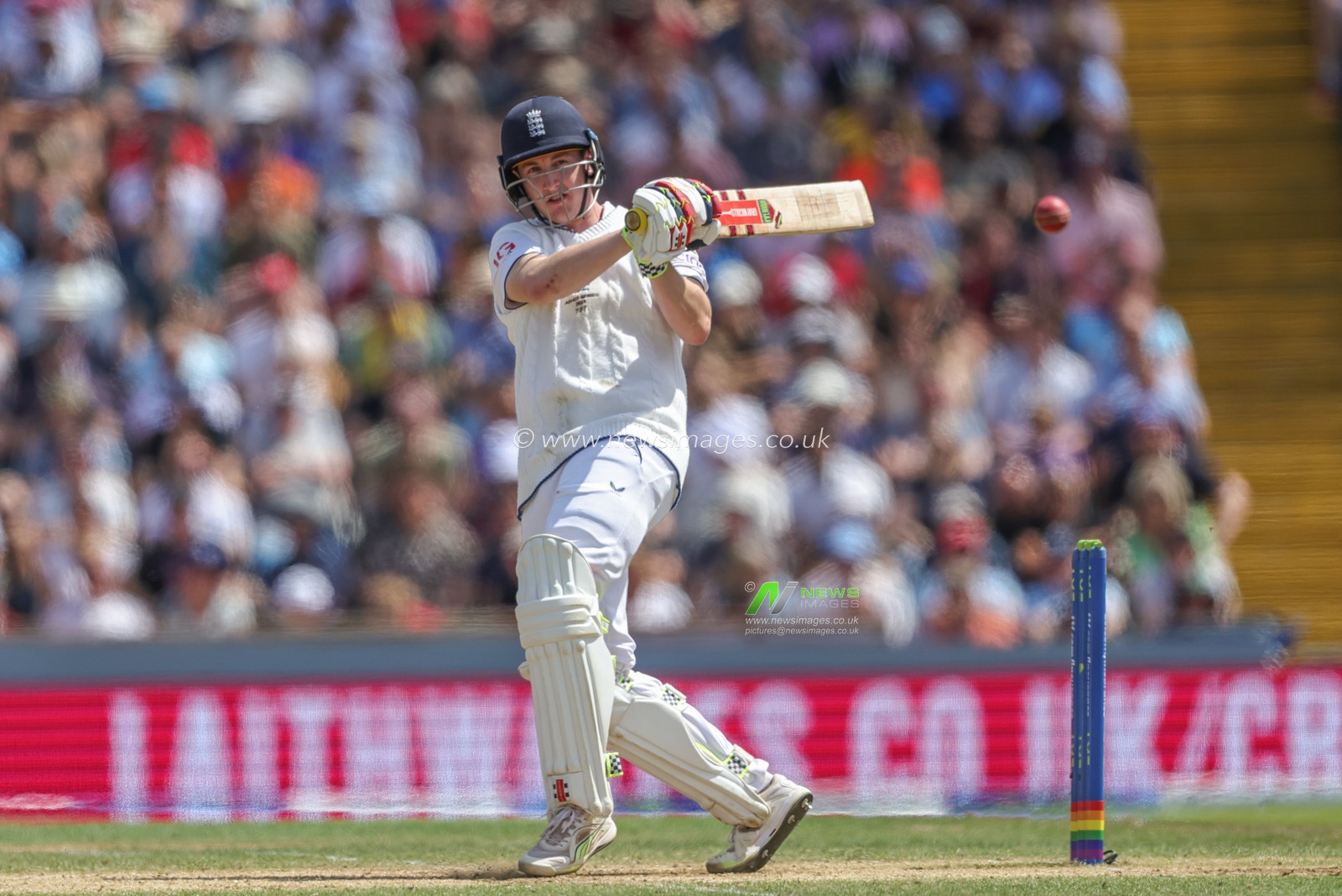 Harry Brook of England plays a shot to the boundary to make one run during the LV= Insurance Ashes Third Test Series Day 4 England vs Australia at Headingley Stadium, Leeds, United Kingdom, 9th July 2023

(Photo by Mark Cosgrove/News Images)