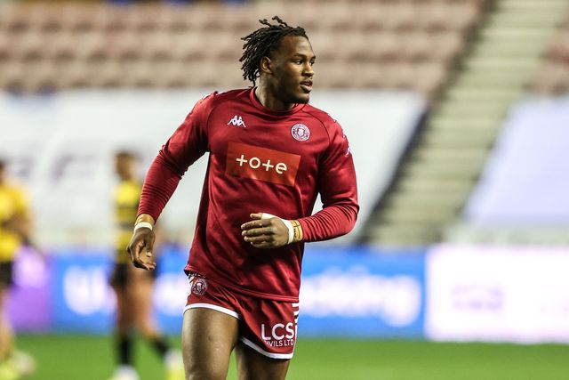 Junior Nsemba of Wigan Warriors in the pre-game warm up during the Betfred Super League round 5 match Wigan Warriors vs York Knights at The Brick Community Stadium, Wigan, United Kingdom on 19 March 2026

(Photo by Alfie Cosgrove/News Images)