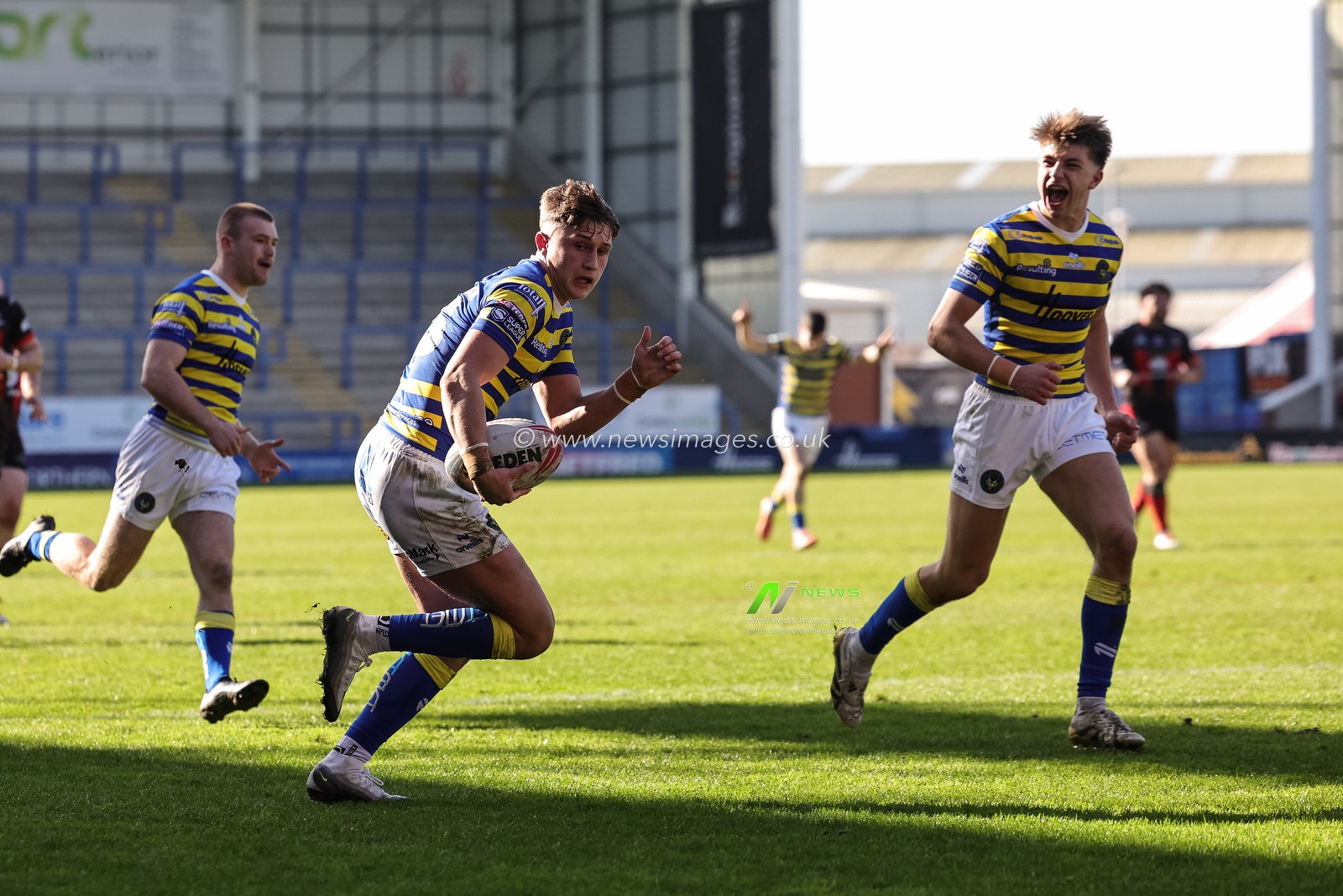 Lachlan Webster of Warrington Wolves goes over for a try on his debut during the Betfred Challenge Cup round 4 match Goole Vikings vs Warrington Wolves at The Halliwell Jones Stadium, Warrington, United Kingdom on 14 March 2026

(Photo by Mark Cosgrove/News Images)