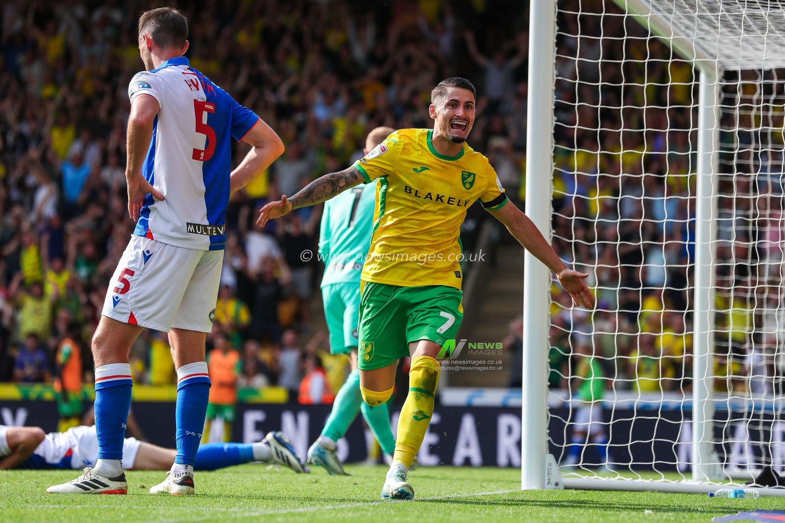 Borja Sainz of Norwich City celebrates after scoring the team's second goal during the Sky Bet Championship match Norwich City vs Blackburn Rovers at Carrow Road, Norwich, United Kingdom, 17th August 2024

(Photo by Izzy Poles/News Images)