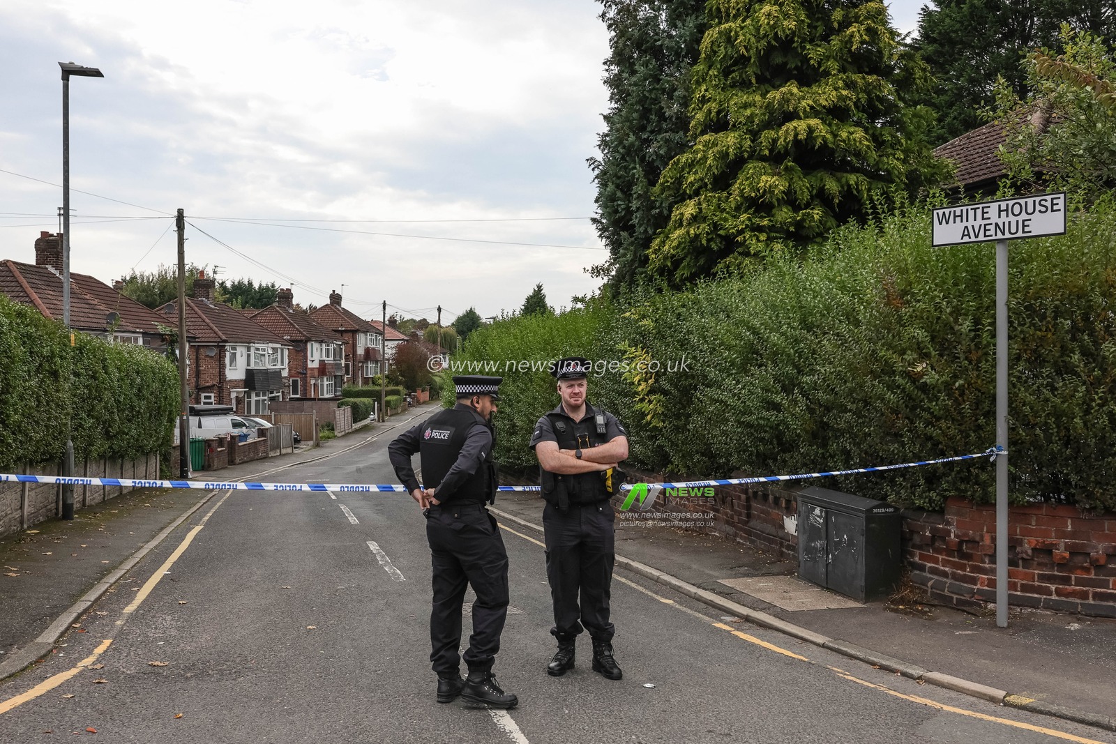 Police guard White House Avenue where arrests were made earlier in the day during the Manchester synagogue attack at Manchester Synagogue, Manchester, United Kingdom, 2nd October 2025

(Photo by Mark Cosgrove/News Images)