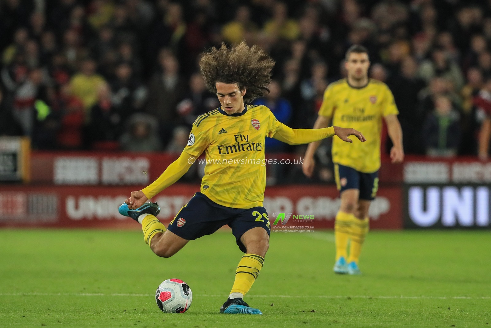21st October 2019, Bramall Lane, Sheffield, England; Premier League, Sheffield United v Arsenal : Matteo Guendouzi (29) of Arsenal passes the ball 

Credit: Mark Cosgrove/News Images