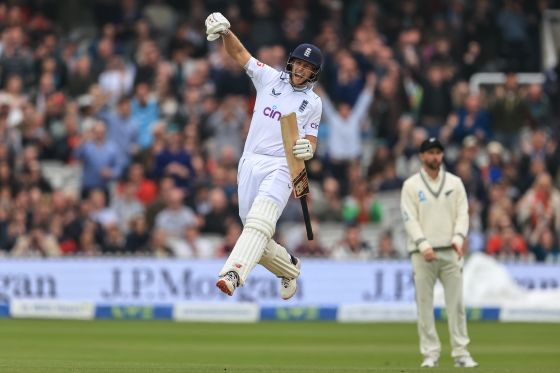 Joe Root of England hits a four to win the test one day four