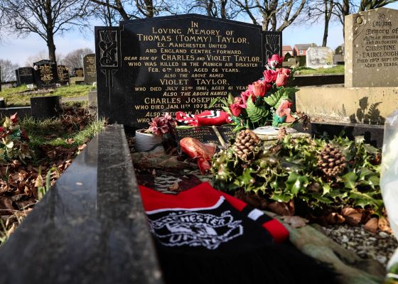 Manchester United and England International forward Tommy Taylor grave 67 years on