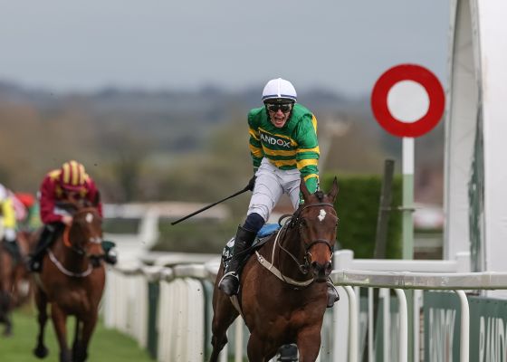Paul Townend wins the 16:00 Randox Grand National Handicap Chase on I Am Maximus during the Randox Grand National Day 2024 at Aintree Racecourse, Liverpool, United Kingdom, 13th April 2024  (Photo by Mark Cosgrove/News Images)